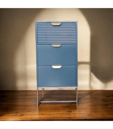 Contemporary and Stylish 64CM Wooden 3 Drawer Bedside Table - Compact Storage Solution with Smooth Sleek Design Wood Frame Drawer Slides for Easy Access to Home Essentials (Blue)