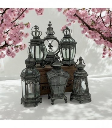 Stylish & Elegant Stunning Set of 6 Metal Bronze Tealight Lantern Holders – Art Deco Style with Painted Metal Frame, Glass Panels, Perfect for Flameless/LED Candles, Indoor & Outdoor Décor