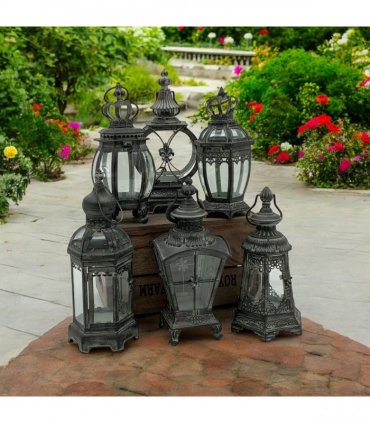 Stylish & Elegant Stunning Set of 6 Metal Bronze Tealight Lantern Holders – Art Deco Style with Painted Metal Frame, Glass Panels, Perfect for Flameless/LED Candles, Indoor & Outdoor Décor