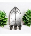 AcaciaHome Vintage Rusty Metal Wall Mirror with Triple Planter 3 Pots Holder - 70cm Arch Design, Indoor/Outdoor Large Garden & Patio Décor for Living & Garden Spaces (1, Floral Framed)