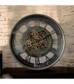 AcaciaHome Stylish & Decorative Industrial with Roman Numerals Round Wall Clock - Modern Design, Moving Gears, Battery-Operated Quartz Movement Timepiece for Living Room & Home (Black/Grey - 60cm)