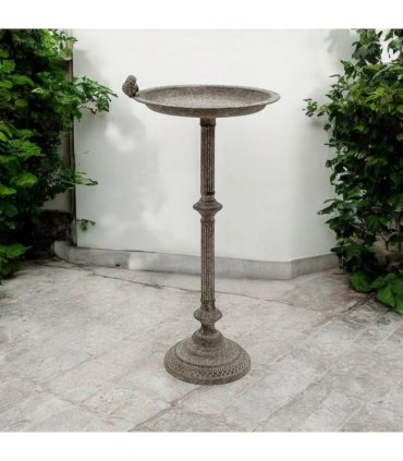 Antique Iron Metal Feeder Birdbath with Hand-Finished Distressed Design - Stylish Outdoor Décor for Bird Lovers with Standalone Garden Ornament and Feeder Bowl & Stand (Stand Design - 65cm)