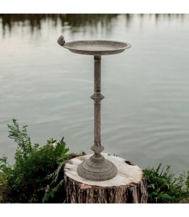 Antique Iron Metal Feeder Birdbath with Hand-Finished Distressed Design - Stylish Outdoor Décor for Bird Lovers with Standalone Garden Ornament and Feeder Bowl & Stand (Stand Design - 65cm)