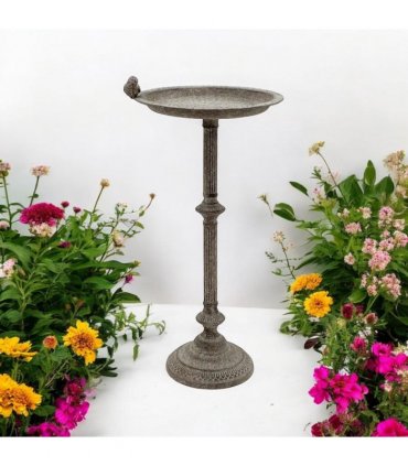 Antique Iron Metal Feeder Birdbath with Hand-Finished Distressed Design - Stylish Outdoor Décor for Bird Lovers with Standalone Garden Ornament and Feeder Bowl & Stand (Stand Design - 65cm)