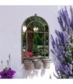 AcaciaHome Vintage Rusty Metal Wall Mirror with Triple Planter 3 Pots Holder - 70cm Arch Design, Indoor/Outdoor Large Garden & Patio Décor for Living & Garden Spaces (1, Round Shape)