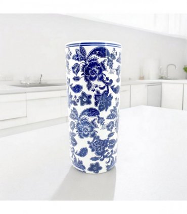 AcaciaHome Durable Ceramic Round Umbrella stand–Perfect Holder for Home, Office, & Entryway - Adds a Sophisticated Touch to Living Spaces for Canes, & Walking Sticks (Round Blue & White)