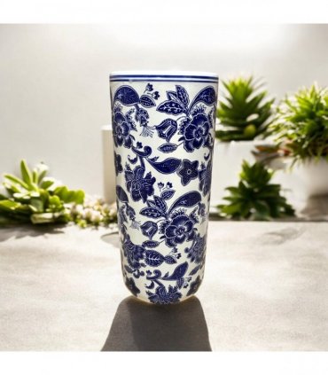 AcaciaHome Durable Ceramic Round Umbrella stand–Perfect Holder for Home, Office, & Entryway - Adds a Sophisticated Touch to Living Spaces for Canes, & Walking Sticks (Round Blue & White)