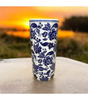 AcaciaHome Durable Ceramic Round Umbrella stand–Perfect Holder for Home, Office, & Entryway - Adds a Sophisticated Touch to Living Spaces for Canes, & Walking Sticks (Round Blue & White)