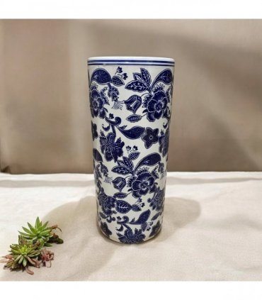 AcaciaHome Durable Ceramic Round Umbrella stand–Perfect Holder for Home, Office, & Entryway - Adds a Sophisticated Touch to Living Spaces for Canes, & Walking Sticks (Round Blue & White)