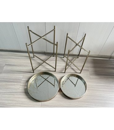 Modern Set of 2 Art Deco Marble Design Side Tables with Silver Finish and Lift-Top Feature, X-shaped Legs for Home, Office, Living Room, Bedrooms, and Hallways Decor (43/53CM Silver Mirror Design)