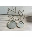 Modern Set of 2 Art Deco Marble Design Side Tables with Silver Finish and Lift-Top Feature, X-shaped Legs for Home, Office, Living Room, Bedrooms, and Hallways Decor (43/53CM Silver Mirror Design)