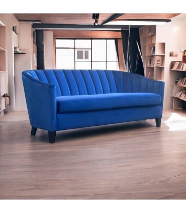 AcaciaHome Durable & Stylish Blue/Pink/Leopard Print Velvet Tub Couch 3-Seater Sofa | Contemporary Drop Arm Design | Comfortable Living Room Seating | Perfect for Home & Office (Blue Velvet)