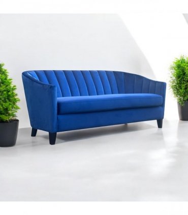 AcaciaHome Durable & Stylish Blue/Pink/Leopard Print Velvet Tub Couch 3-Seater Sofa | Contemporary Drop Arm Design | Comfortable Living Room Seating | Perfect for Home & Office (Blue Velvet)