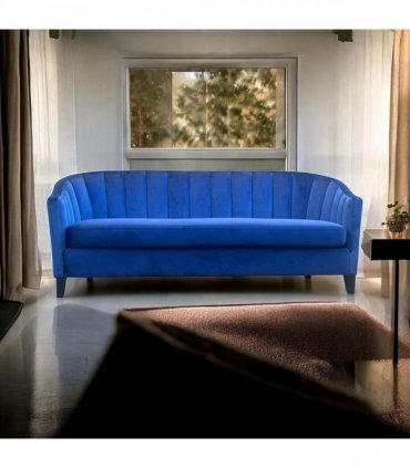 AcaciaHome Durable & Stylish Blue/Pink/Leopard Print Velvet Tub Couch 3-Seater Sofa | Contemporary Drop Arm Design | Comfortable Living Room Seating | Perfect for Home & Office (Blue Velvet)