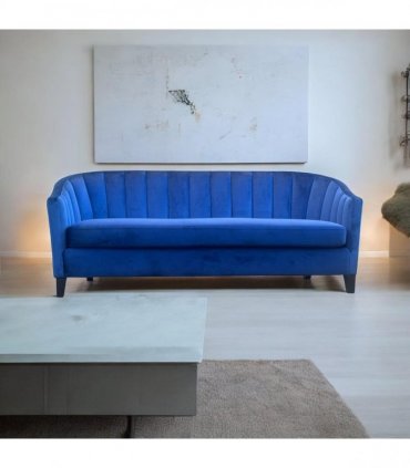 AcaciaHome Durable & Stylish Blue/Pink/Leopard Print Velvet Tub Couch 3-Seater Sofa | Contemporary Drop Arm Design | Comfortable Living Room Seating | Perfect for Home & Office (Blue Velvet)
