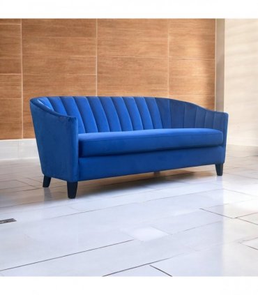 AcaciaHome Durable & Stylish Blue/Pink/Leopard Print Velvet Tub Couch 3-Seater Sofa | Contemporary Drop Arm Design | Comfortable Living Room Seating | Perfect for Home & Office (Blue Velvet)