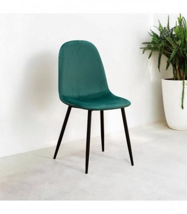 AcaciaHome Modern & Stylish Velvet Cushion Padded Metal Legs Dining Chairs - Ergonomic Design Comfortable Chairs Perfect for Kitchen, Dining, Living Room, and etc. (Green)