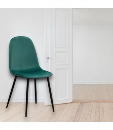 AcaciaHome Modern & Stylish Velvet Cushion Padded Metal Legs Dining Chairs - Ergonomic Design Comfortable Chairs Perfect for Kitchen, Dining, Living Room, and etc. (Green)