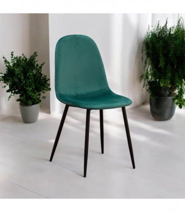 AcaciaHome Modern & Stylish Velvet Cushion Padded Metal Legs Dining Chairs - Ergonomic Design Comfortable Chairs Perfect for Kitchen, Dining, Living Room, and etc. (Green)