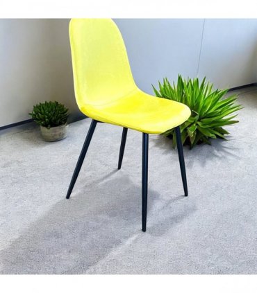 AcaciaHome Modern & Stylish Velvet Cushion Padded Metal Legs Dining Chairs - Ergonomic Design Comfortable Chairs Perfect for Kitchen, Dining, Living Room, and etc. (Yellow)
