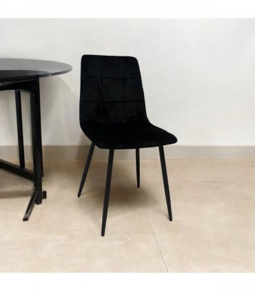 AcaciaHome Modern & Stylish Velvet Cushion Padded Metal Legs Black Dining Chairs - Ergonomic Design Comfortable Chairs Perfect for Kitchen, Dining, Living Room, and etc. (Black Fabric)