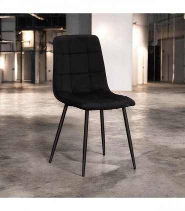 AcaciaHome Modern & Stylish Velvet Cushion Padded Metal Legs Black Dining Chairs - Ergonomic Design Comfortable Chairs Perfect for Kitchen, Dining, Living Room, and etc. (Black Fabric)
