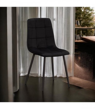 AcaciaHome Modern & Stylish Velvet Cushion Padded Metal Legs Black Dining Chairs - Ergonomic Design Comfortable Chairs Perfect for Kitchen, Dining, Living Room, and etc. (Black Fabric)