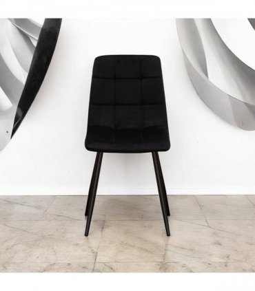 AcaciaHome Modern & Stylish Velvet Cushion Padded Metal Legs Black Dining Chairs - Ergonomic Design Comfortable Chairs Perfect for Kitchen, Dining, Living Room, and etc. (Black Fabric)
