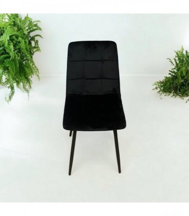AcaciaHome Modern & Stylish Velvet Cushion Padded Metal Legs Black Dining Chairs - Ergonomic Design Comfortable Chairs Perfect for Kitchen, Dining, Living Room, and etc. (Black Fabric)