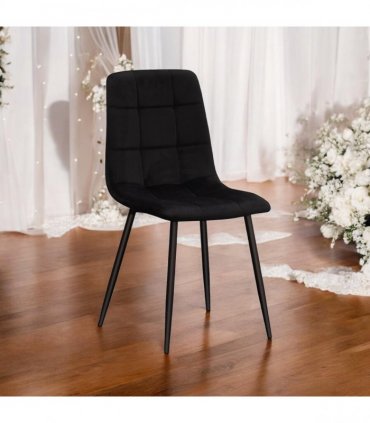 AcaciaHome Modern & Stylish Velvet Cushion Padded Metal Legs Black Dining Chairs - Ergonomic Design Comfortable Chairs Perfect for Kitchen, Dining, Living Room, and etc. (Black Fabric)