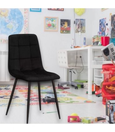 AcaciaHome Modern & Stylish Velvet Cushion Padded Metal Legs Black Dining Chairs - Ergonomic Design Comfortable Chairs Perfect for Kitchen, Dining, Living Room, and etc. (Black Fabric)