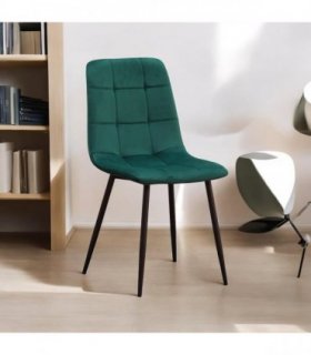 AcaciaHome Modern & Stylish Velvet Cushion Padded Metal Legs Dining Chairs - Ergonomic Design Comfortable Chairs Perfect for Kitchen, Dining, Living Room, and etc. (Green Fabric)