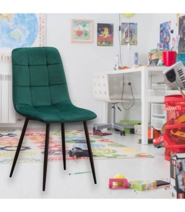 AcaciaHome Modern & Stylish Velvet Cushion Padded Metal Legs Dining Chairs - Ergonomic Design Comfortable Chairs Perfect for Kitchen, Dining, Living Room, and etc. (Green Fabric)
