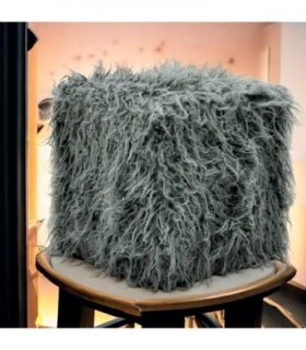 Elegant and Comfortable 38CM Dark Grey Faux Fur Cube Ottoman Footstool - Super soft faux fur footstool with sponge padding that Ultimate Modern Decor at Home or Office