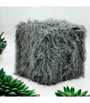 Elegant and Comfortable 38CM Dark Grey Faux Fur Cube Ottoman Footstool - Super soft faux fur footstool with sponge padding that Ultimate Modern Decor at Home or Office