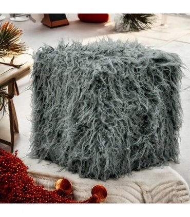 Elegant and Comfortable 38CM Dark Grey Faux Fur Cube Ottoman Footstool - Super soft faux fur footstool with sponge padding that Ultimate Modern Decor at Home or Office