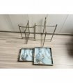Modern Set of 2 Art Deco Floral Marble Design Side Tables with Square Silver-Gold Finish and Lift-Top Feature, X-shaped Legs for Home, Living Room, and Hallways Decor (53/45CM Water Blue Gold)