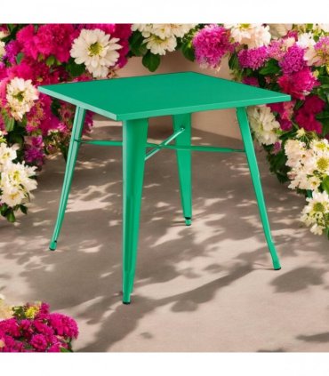 Contemporary and Durable 80x80x76cm Metal Dining Table - Modern Table for Home, Bistro, Cafe, Patio, Indoor, and Outdoor Use for Breakfast, Outdoor Gatherings, or any Spaces (Green)