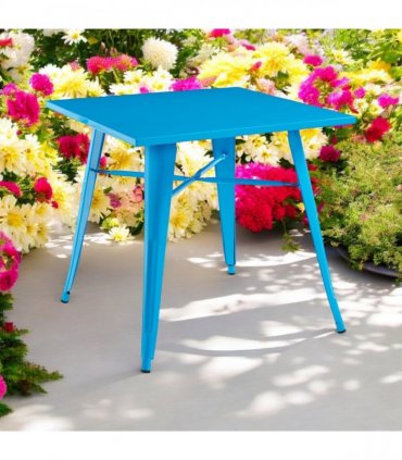 Contemporary and Durable 80x80x76cm Metal Dining Table - Modern Table for Home, Bistro, Cafe, Patio, Indoor, and Outdoor Use for Breakfast, Outdoor Gatherings, or any Spaces (Blue)