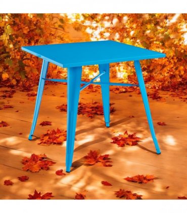 Contemporary and Durable 80x80x76cm Metal Dining Table - Modern Table for Home, Bistro, Cafe, Patio, Indoor, and Outdoor Use for Breakfast, Outdoor Gatherings, or any Spaces (Blue)