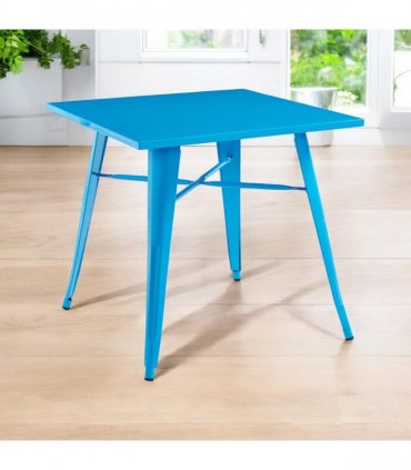 Contemporary and Durable 80x80x76cm Metal Dining Table - Modern Table for Home, Bistro, Cafe, Patio, Indoor, and Outdoor Use for Breakfast, Outdoor Gatherings, or any Spaces (Blue)