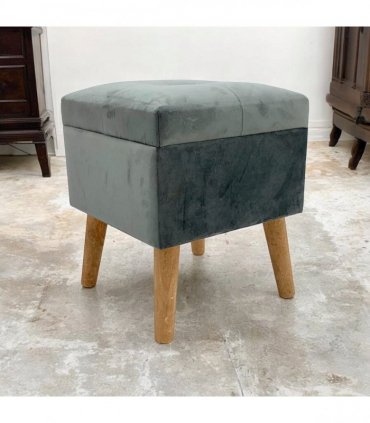 AcaciaHome Stylish & Durable Living Velvet Ottoman Footstool with Lift-Up Storage, Square Design, Traditional Pattern, Comfortable Medium Firmness for Living Room, Office or Lounge (Grey, Square)