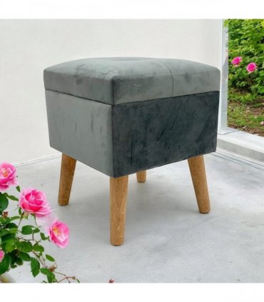 AcaciaHome Stylish & Durable Living Velvet Ottoman Footstool with Lift-Up Storage, Square Design, Traditional Pattern, Comfortable Medium Firmness for Living Room, Office or Lounge (Grey, Square)