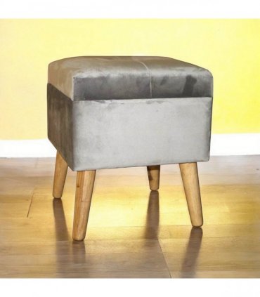 AcaciaHome Stylish & Durable Living Velvet Ottoman Footstool with Lift-Up Storage, Square Design, Traditional Pattern, Comfortable Medium Firmness for Living Room, Office or Lounge (Grey, Square)