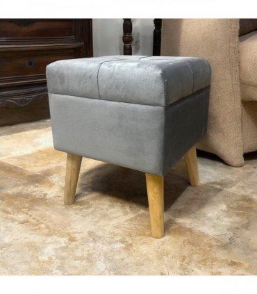 AcaciaHome Stylish & Durable Living Velvet Ottoman Footstool with Lift-Up Storage, Square Design, Traditional Pattern, Comfortable Medium Firmness for Living Room, Office or Lounge (Grey, Square)