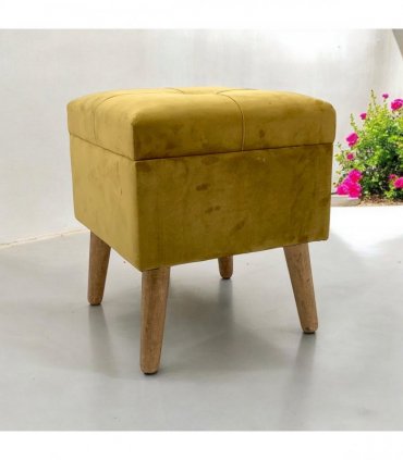 AcaciaHome Stylish & Durable Living Velvet Ottoman Footstool with Lift-Up Storage, Square Design, Traditional Pattern, Comfortable Medium Firmness for Living Room, Office or Lounge (Yellow, Square)