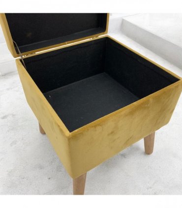 AcaciaHome Stylish & Durable Living Velvet Ottoman Footstool with Lift-Up Storage, Square Design, Traditional Pattern, Comfortable Medium Firmness for Living Room, Office or Lounge (Yellow, Square)