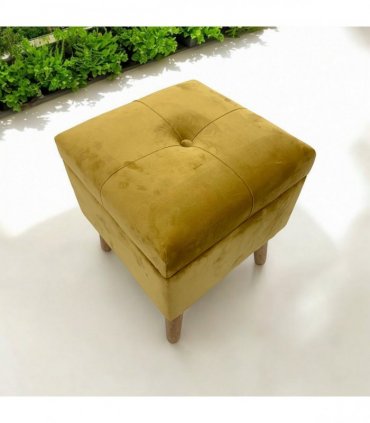AcaciaHome Stylish & Durable Living Velvet Ottoman Footstool with Lift-Up Storage, Square Design, Traditional Pattern, Comfortable Medium Firmness for Living Room, Office or Lounge (Yellow, Square)