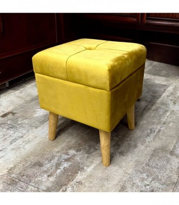 AcaciaHome Stylish & Durable Living Velvet Ottoman Footstool with Lift-Up Storage, Square Design, Traditional Pattern, Comfortable Medium Firmness for Living Room, Office or Lounge (Yellow, Square)