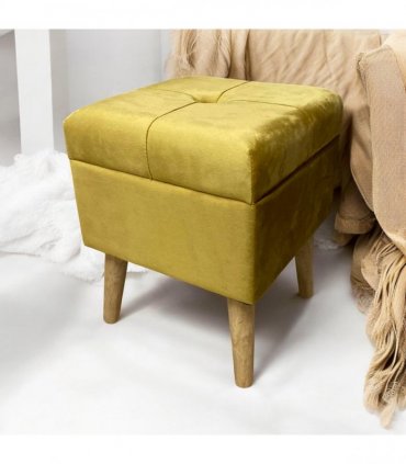 AcaciaHome Stylish & Durable Living Velvet Ottoman Footstool with Lift-Up Storage, Square Design, Traditional Pattern, Comfortable Medium Firmness for Living Room, Office or Lounge (Yellow, Square)